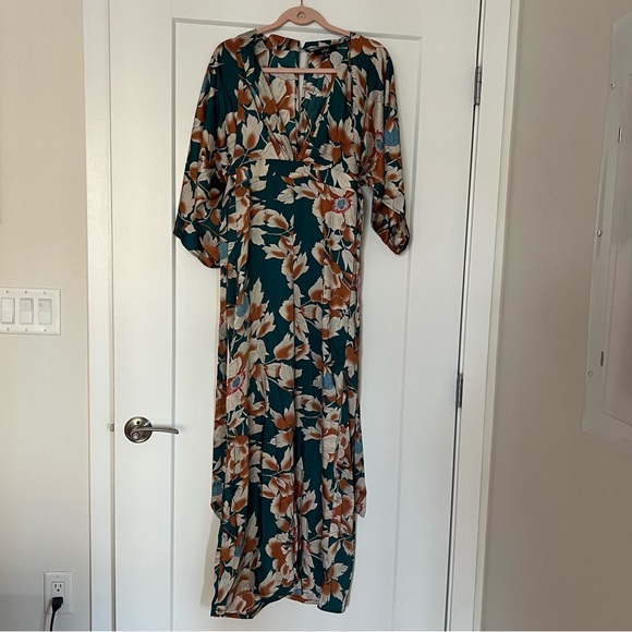 From Sunrise Teal Floral Print Bell Sleeve Wide-Leg Jumpsuit - Picture 12 of 13